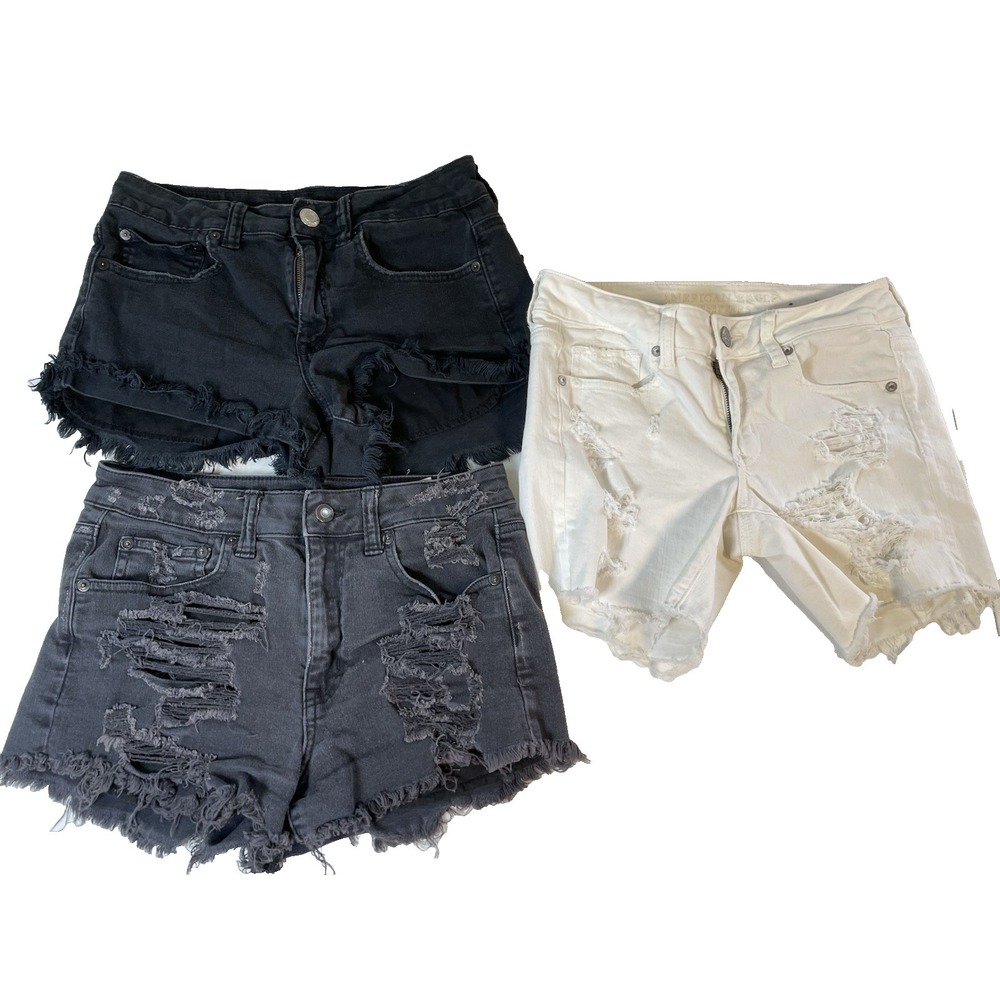 American Eagle Women's Jean Shorts 4 Stretch Lot of 3 Denim AE Black White